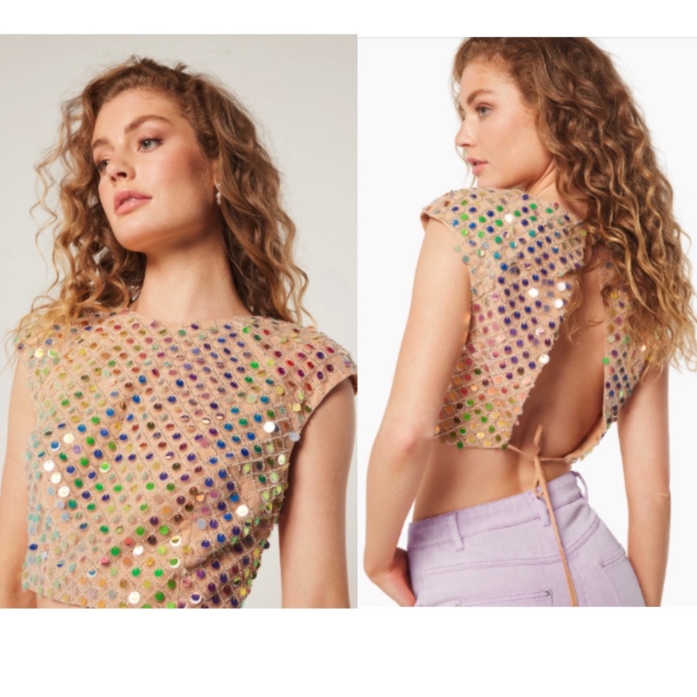 Elliatt Tan Sequin Embellished Top